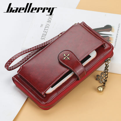 Women's Long Korean Style Multifunctional Zipper Mobile Oil Wax Buckle