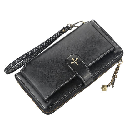 Women's Long Korean Style Multifunctional Zipper Mobile Oil Wax Buckle