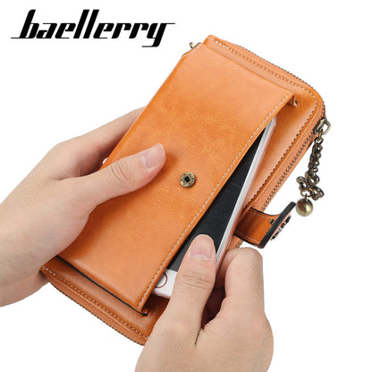 Women's Long Korean Style Multifunctional Zipper Mobile Oil Wax Buckle