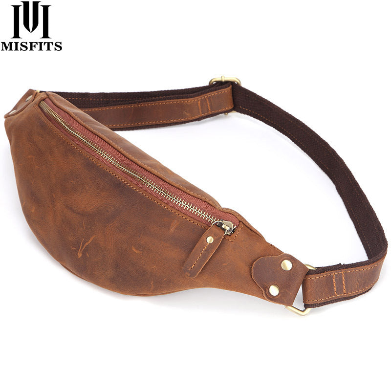 Men's Four Long Zipper Genuine Leather Retro Men's Waist Packs