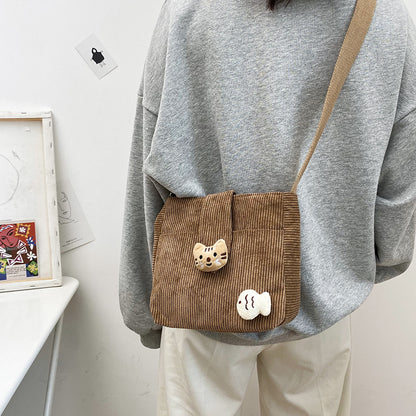 Vintage Style Cute Doll Plush Cat Crossbody Bags