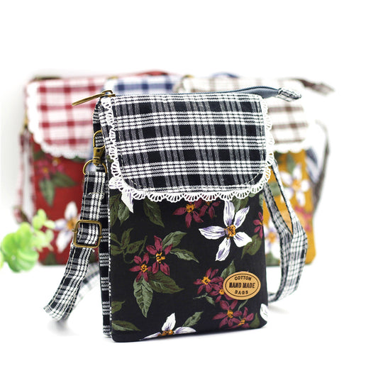 Women's Fashion Flower Cotton Big Screen Mobile Bags