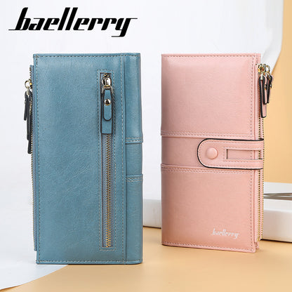 Women's Long Korean Style Oil Wax Leather Ladies Wallets