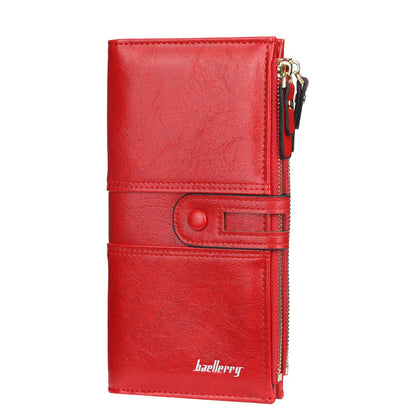 Women's Long Korean Style Oil Wax Leather Ladies Wallets