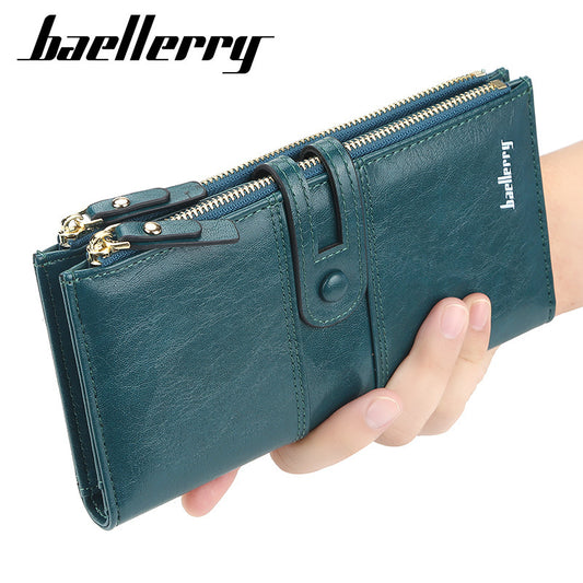 Women's Long Korean Style Oil Wax Leather Ladies Wallets