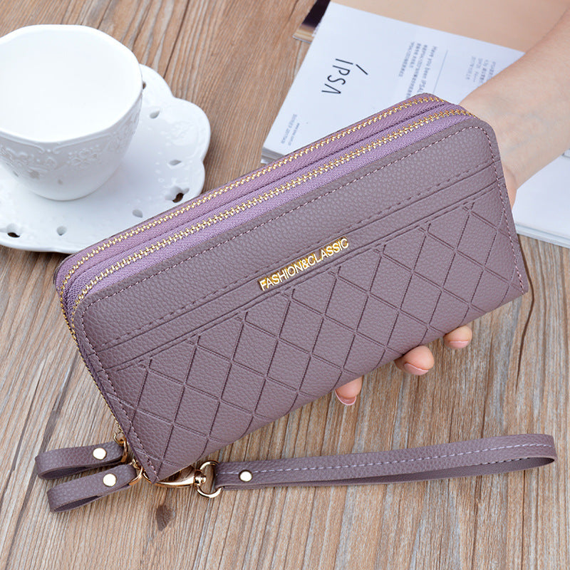 Women's Long Double Zip Clutch Fashion Plaid Large Capacity Change And Ladies Wallets