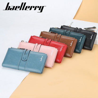 Women's Long Korean Style Oil Wax Leather Ladies Wallets