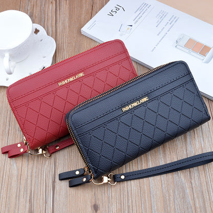 Women's Long Double Zip Clutch Fashion Plaid Large Capacity Change And Ladies Wallets