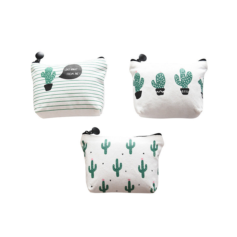 Attractive Canvas Triangle Cactus Fresh Zipper Coin Purses