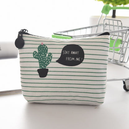 Attractive Canvas Triangle Cactus Fresh Zipper Coin Purses