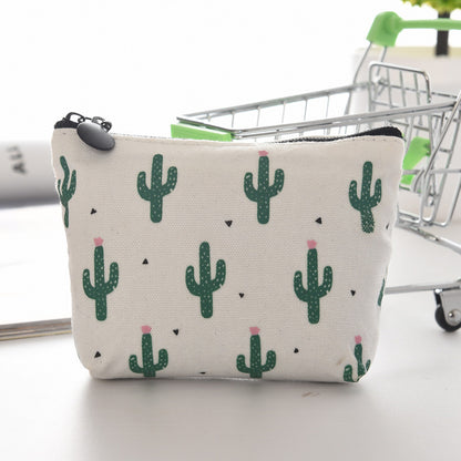 Attractive Canvas Triangle Cactus Fresh Zipper Coin Purses