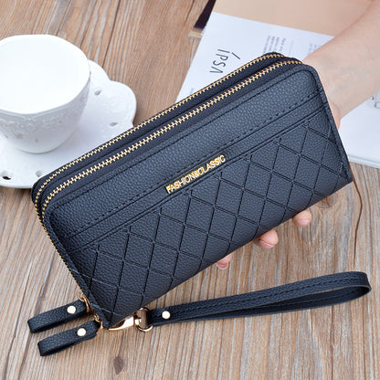 Women's Long Double Zip Clutch Fashion Plaid Large Capacity Change And Ladies Wallets