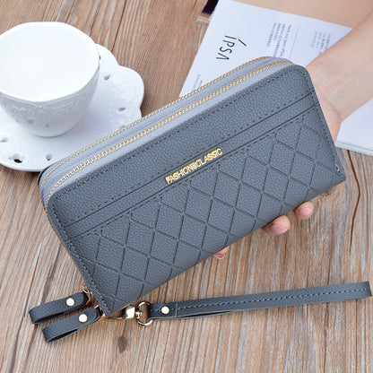 Women's Long Double Zip Clutch Fashion Plaid Large Capacity Change And Ladies Wallets