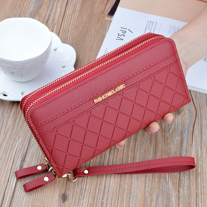 Women's Long Double Zip Clutch Fashion Plaid Large Capacity Change And Ladies Wallets