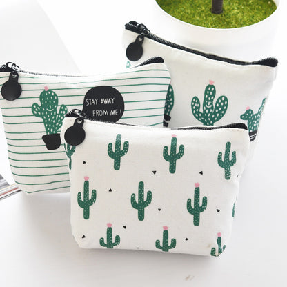 Attractive Canvas Triangle Cactus Fresh Zipper Coin Purses