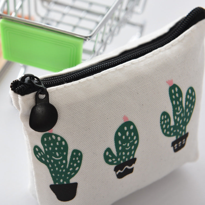 Attractive Canvas Triangle Cactus Fresh Zipper Coin Purses