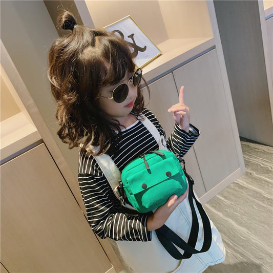 Children's Style Solid Color Canvas Fashion Simple Children's Shoulder Bags