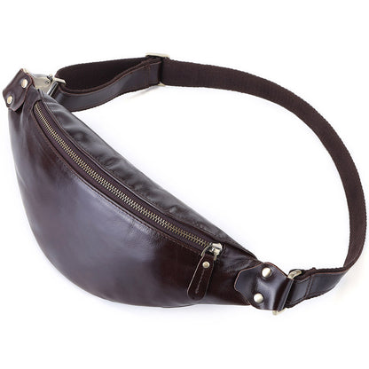 Men's Four Long Zipper Genuine Leather Retro Men's Waist Packs