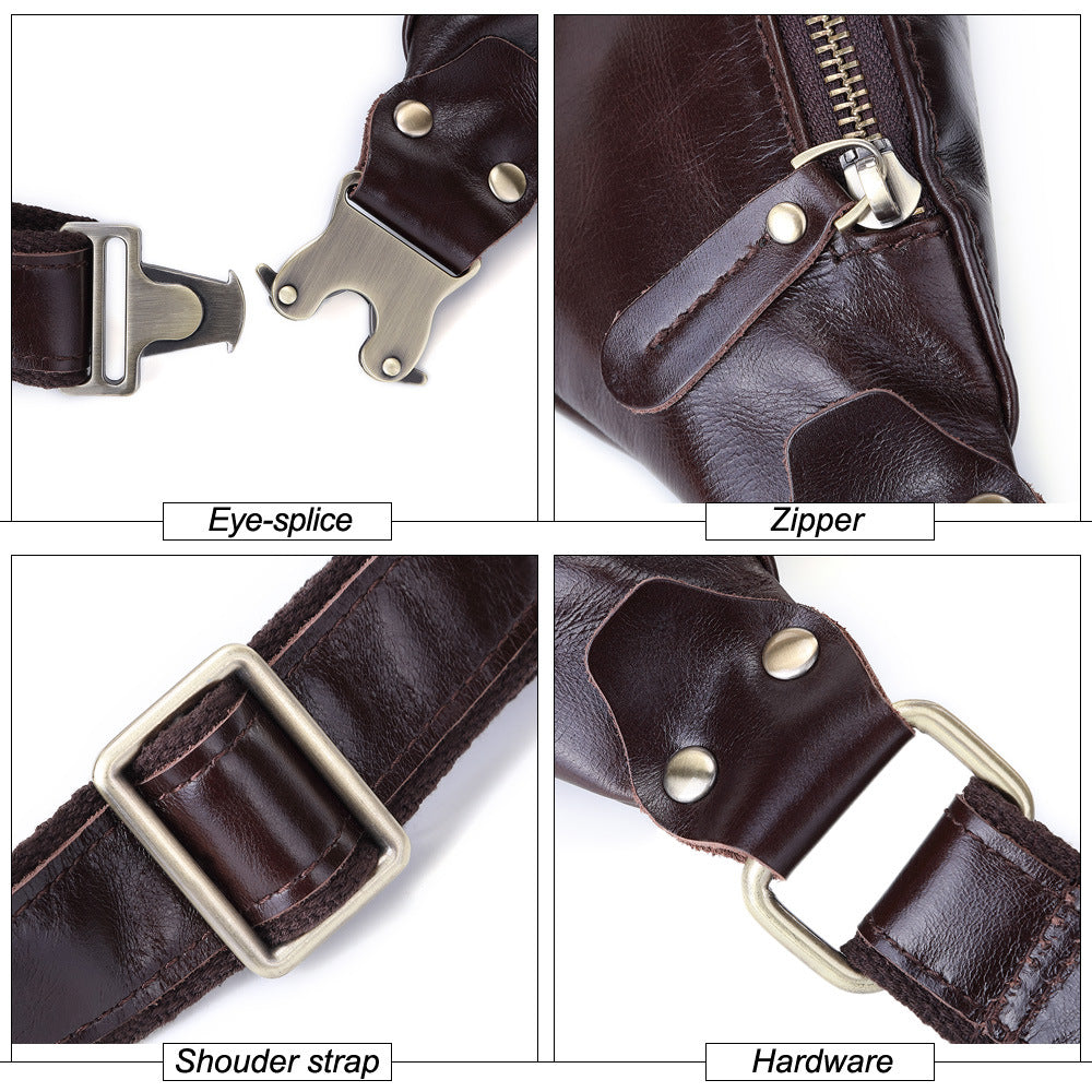 Men's Four Long Zipper Genuine Leather Retro Men's Waist Packs