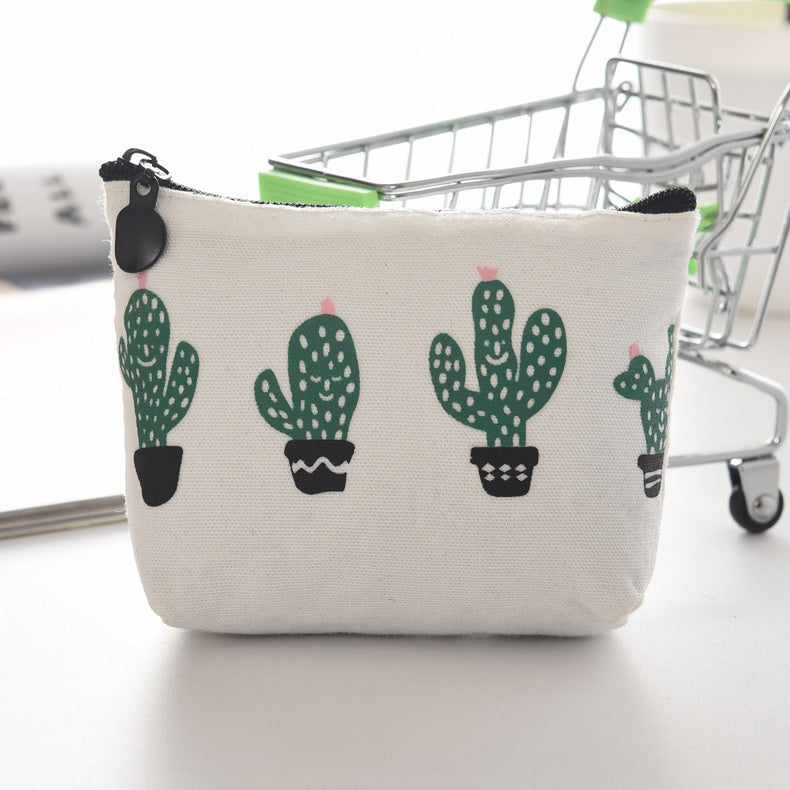 Attractive Canvas Triangle Cactus Fresh Zipper Coin Purses