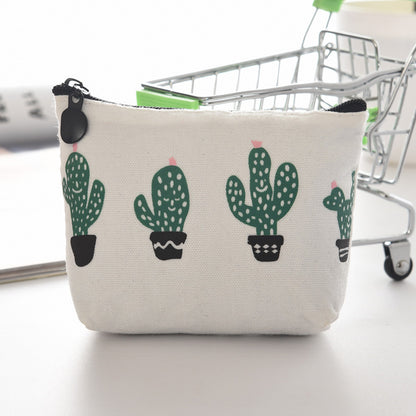 Attractive Canvas Triangle Cactus Fresh Zipper Coin Purses