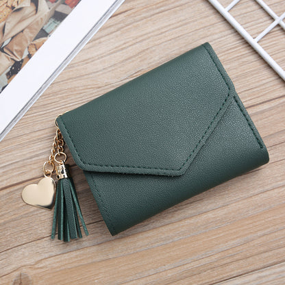 Women's Short Korean Tassel Simple Trifold Ladies Wallets