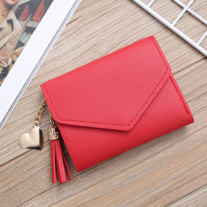 Women's Style Short Tassel Love Pendant Clasp Ladies Wallets