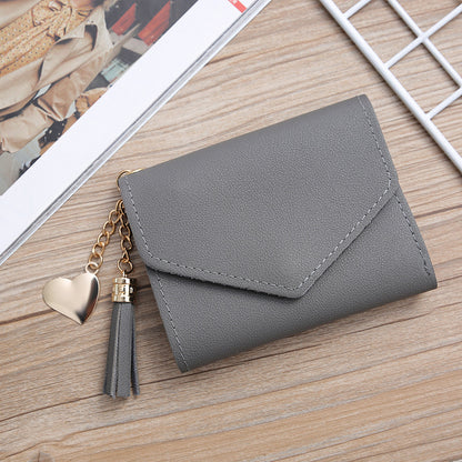 Women's Style Short Tassel Love Pendant Clasp Ladies Wallets