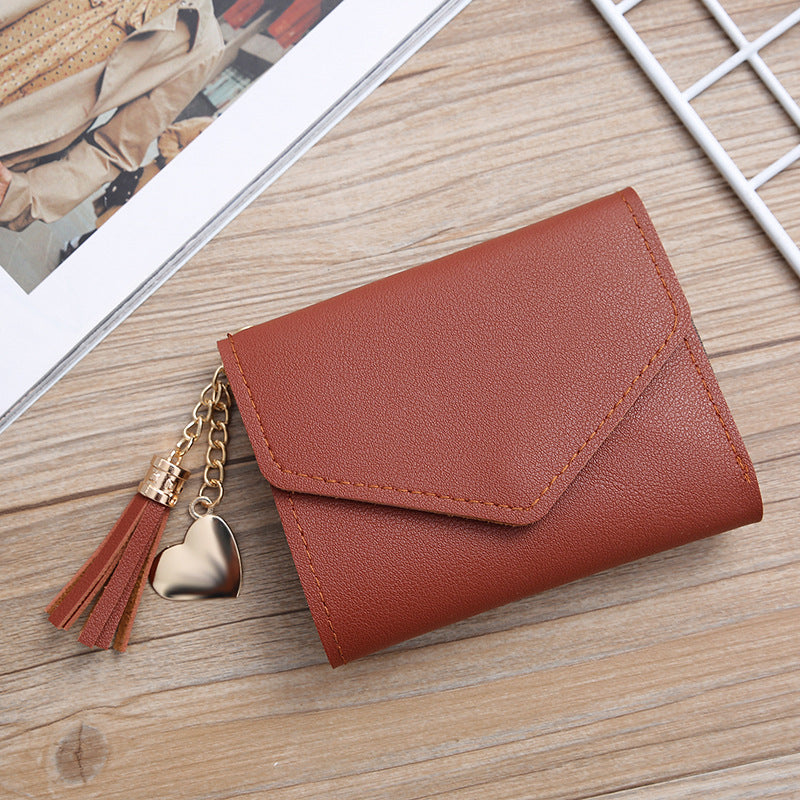 Women's Style Short Tassel Love Pendant Clasp Ladies Wallets