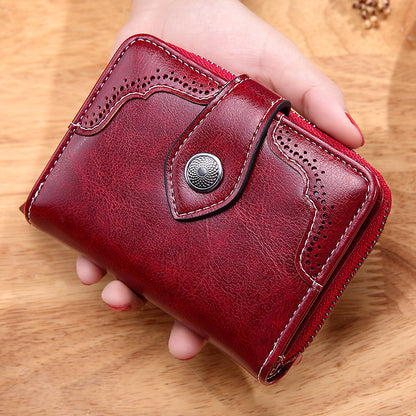 Women's Retro Oil Wax Skin Short Zipper Ladies Wallets