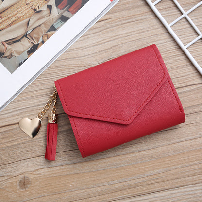 Women's Style Short Tassel Love Pendant Clasp Ladies Wallets