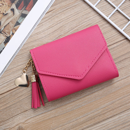 Women's Style Short Tassel Love Pendant Clasp Ladies Wallets