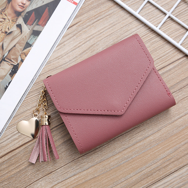 Women's Style Short Tassel Love Pendant Clasp Ladies Wallets