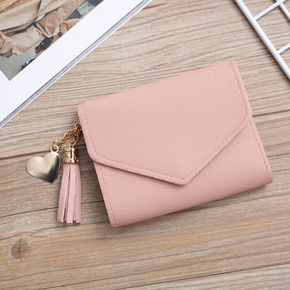 Women's Style Short Tassel Love Pendant Clasp Ladies Wallets