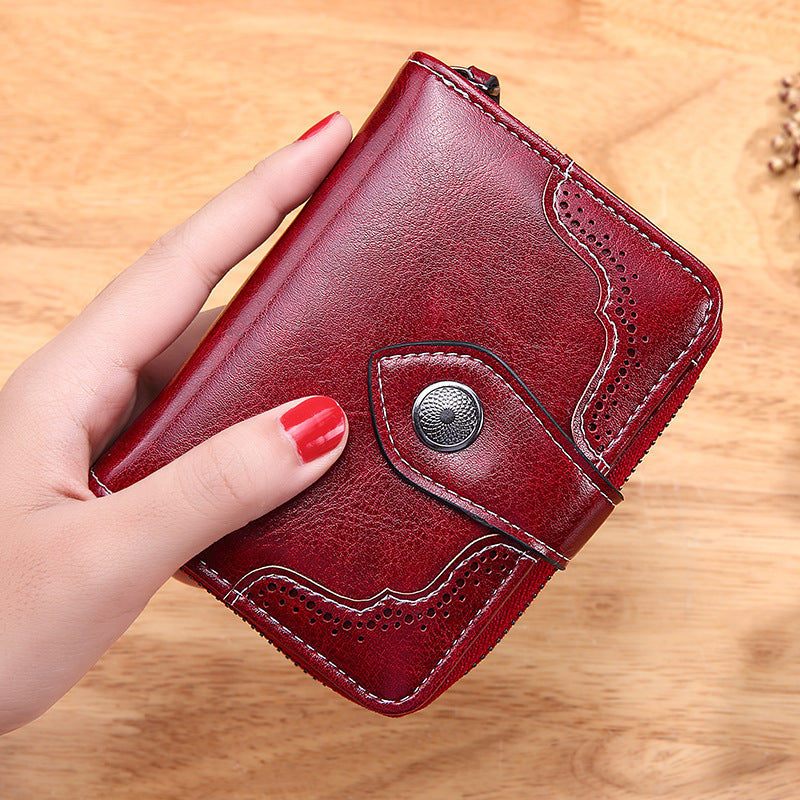 Women's Retro Oil Wax Skin Short Zipper Ladies Wallets