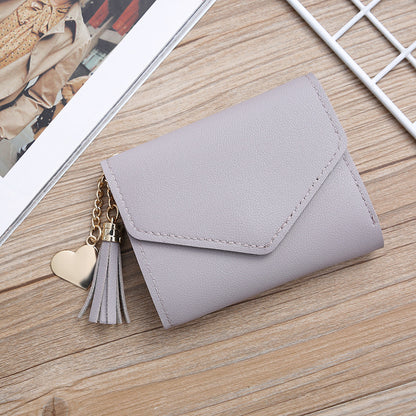 Women's Style Short Tassel Love Pendant Clasp Ladies Wallets