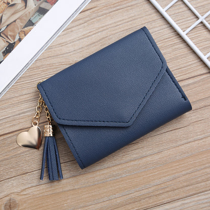 Women's Style Short Tassel Love Pendant Clasp Ladies Wallets