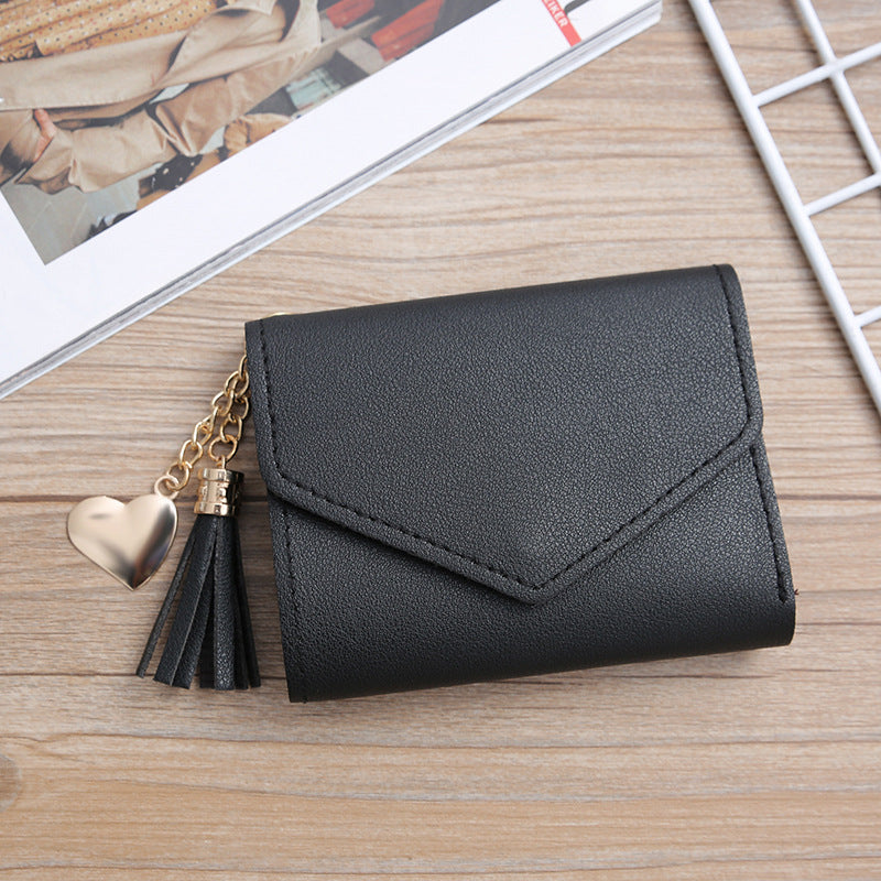 Women's Style Short Tassel Love Pendant Clasp Ladies Wallets