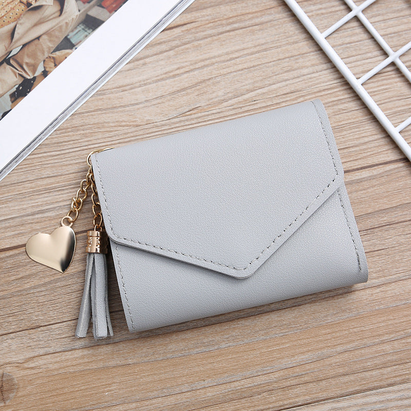 Women's Style Short Tassel Love Pendant Clasp Ladies Wallets