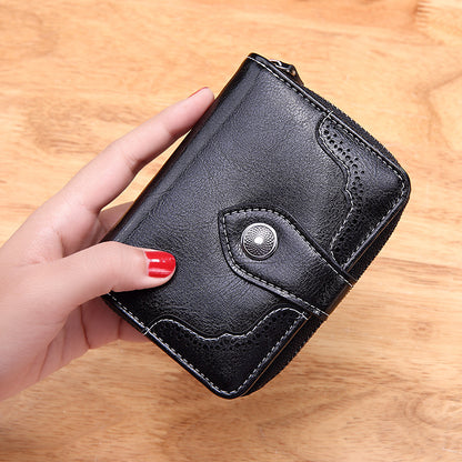 Women's Retro Oil Wax Skin Short Zipper Ladies Wallets