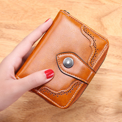 Women's Retro Oil Wax Skin Short Zipper Ladies Wallets