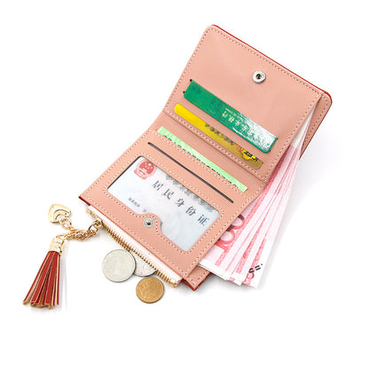 Women's Fashion Short Zip Solid Color Tassel Ladies Wallets