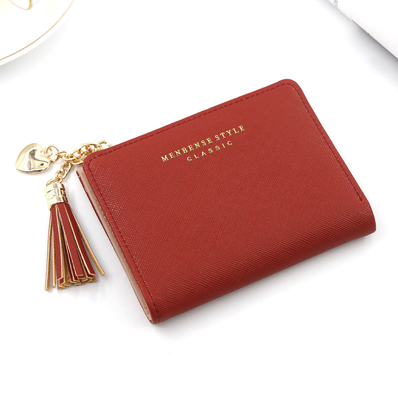 Women's Fashion Short Zip Solid Color Tassel Ladies Wallets