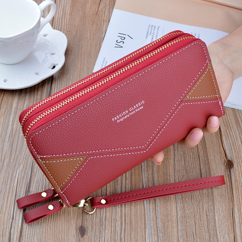 Women's Double Zip Long Fashion Contrast Color Mother Handbags