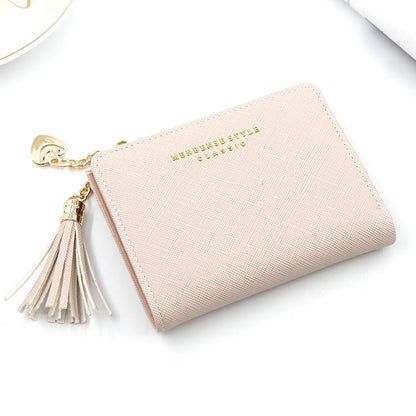 Women's Fashion Short Zip Solid Color Tassel Ladies Wallets