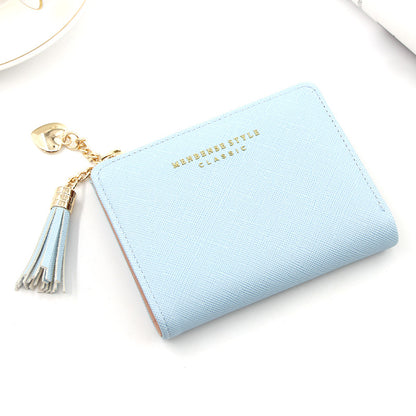 Women's Fashion Short Zip Solid Color Tassel Ladies Wallets