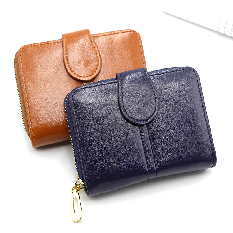 Women's Fashion Short Zipper Oil Wax Leather Ladies Wallets