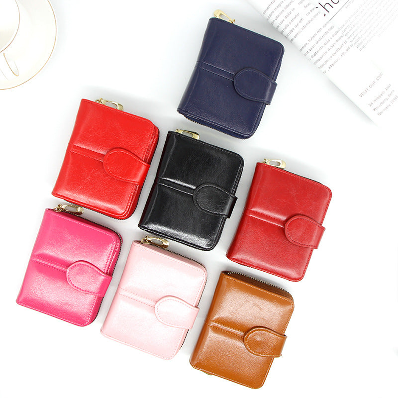 Women's Fashion Short Zipper Oil Wax Leather Ladies Wallets