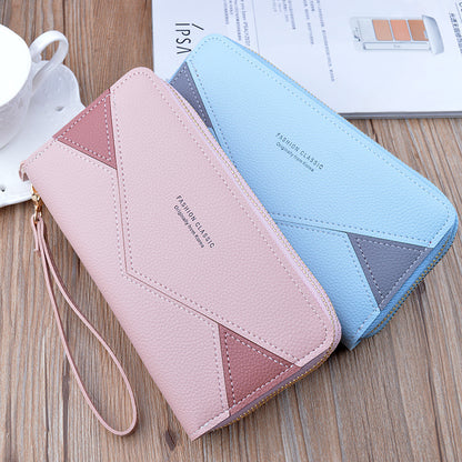 Women's Double Zip Long Fashion Contrast Color Mother Handbags