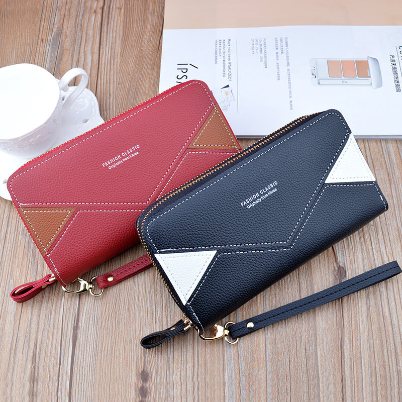 Women's Double Zip Long Fashion Contrast Color Mother Handbags